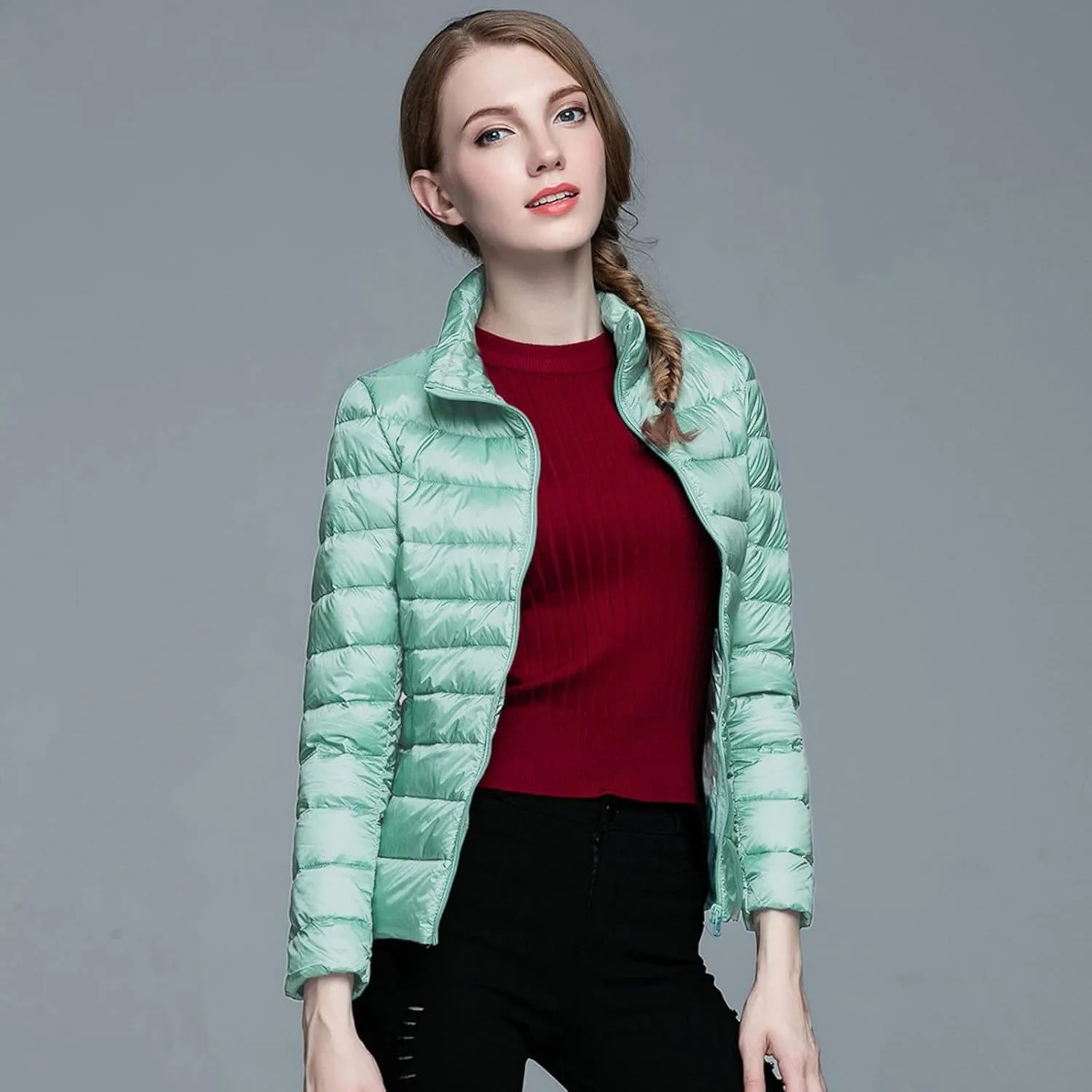 Womens Puffer Coat Light Weight Down Coats Slimming Zip Up Outerwear Warm Jacket Winter 2023 Solid Color Down Jacket