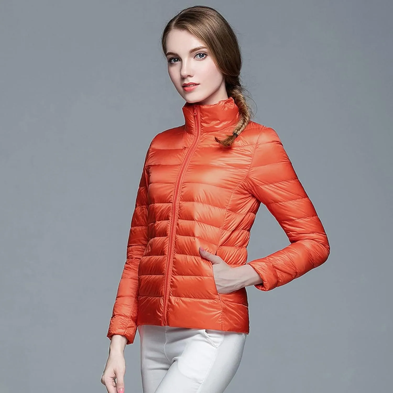 Womens Puffer Coat Light Weight Down Coats Slimming Zip Up Outerwear Warm Jacket Winter 2023 Solid Color Down Jacket