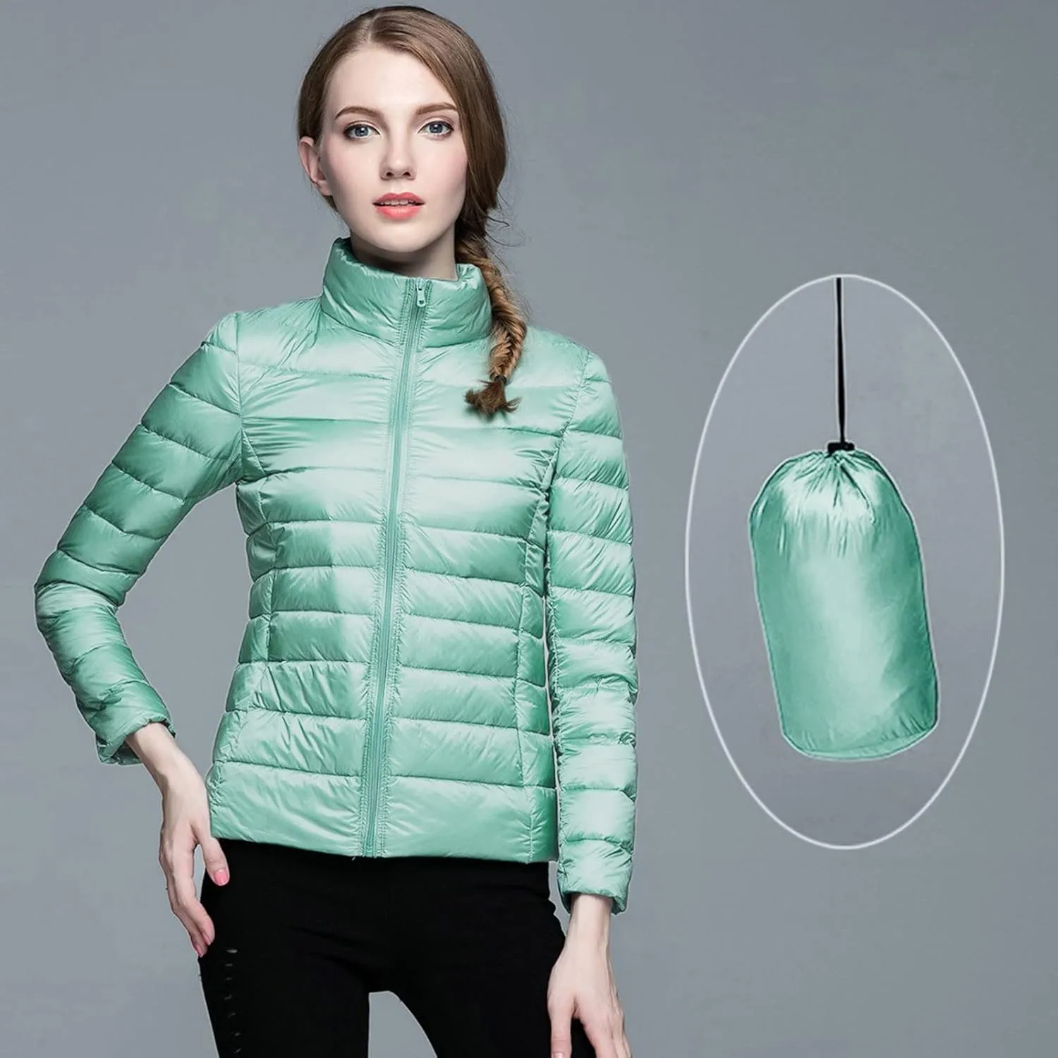 Womens Puffer Coat Light Weight Down Coats Slimming Zip Up Outerwear Warm Jacket Winter 2023 Solid Color Down Jacket