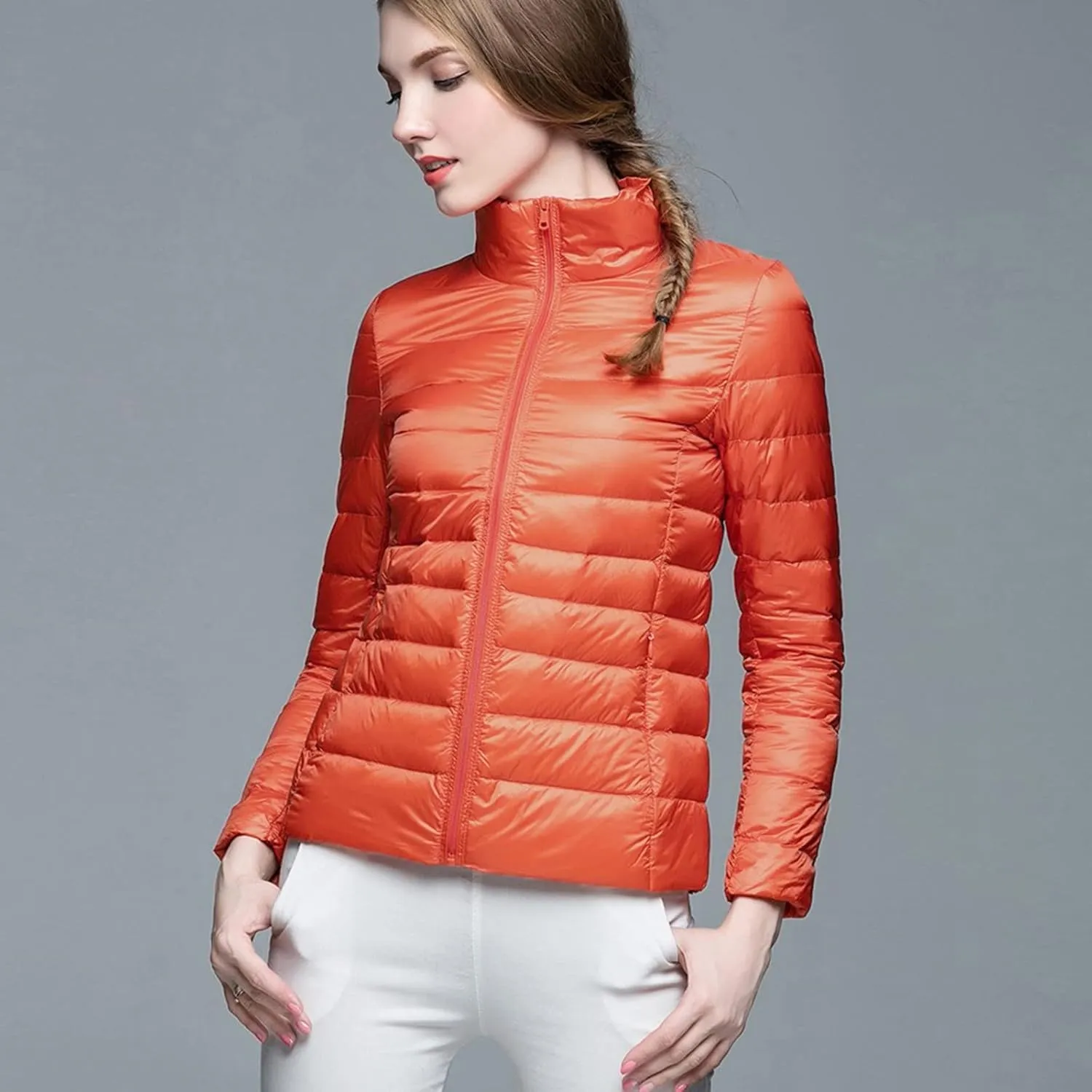 Womens Puffer Coat Light Weight Down Coats Slimming Zip Up Outerwear Warm Jacket Winter 2023 Solid Color Down Jacket