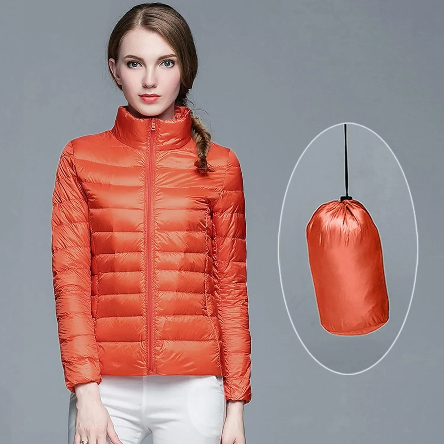 Womens Puffer Coat Light Weight Down Coats Slimming Zip Up Outerwear Warm Jacket Winter 2023 Solid Color Down Jacket