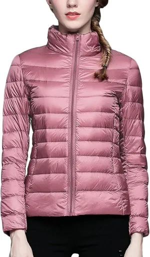 Womens Puffer Coat Light Weight Down Coats Slimming Zip Up Outerwear Warm Jacket Winter 2023 Solid Color Down Jacket