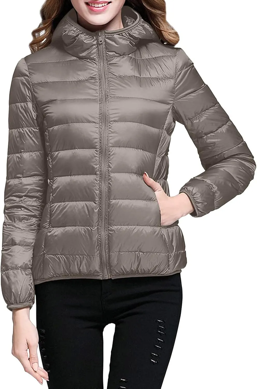 Women's Puffer Coats Lightweight Oversized Long Sleeve Jacket solid Warm Waterproof Packable Winter Coat with pocket