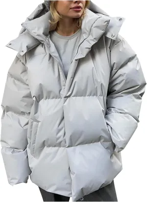 Womens Quilted Puffer Coat Winter Oversized Padded Down Jacket Stand Collar Warm Heavyweight Outerwear with Pockets