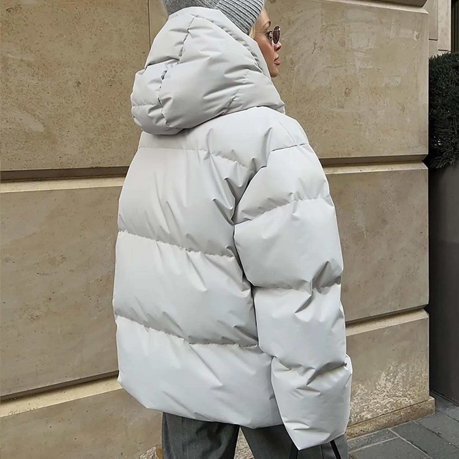 Womens Quilted Puffer Coat Winter Oversized Padded Down Jacket Stand Collar Warm Heavyweight Outerwear with Pockets