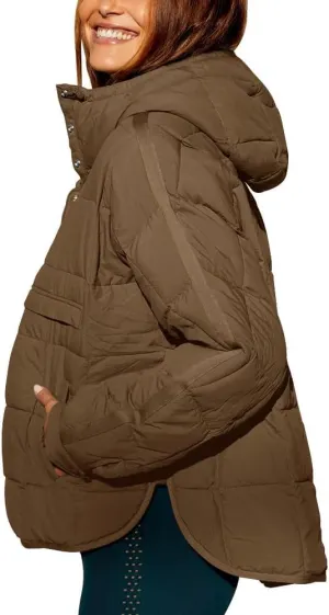 Women's Quilted Pullover Puffer Jacket Oversized Winter Warm Lightweight Long Sleeve Hooded Coats Outwear with Pocket
