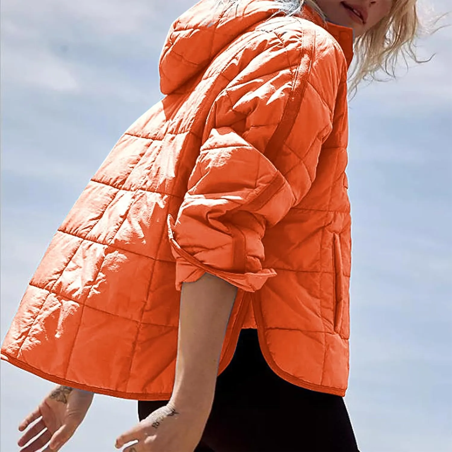 Women's Quilted Pullover Puffer Jacket Oversized Winter Warm Lightweight Long Sleeve Hooded Coats Outwear with Pocket