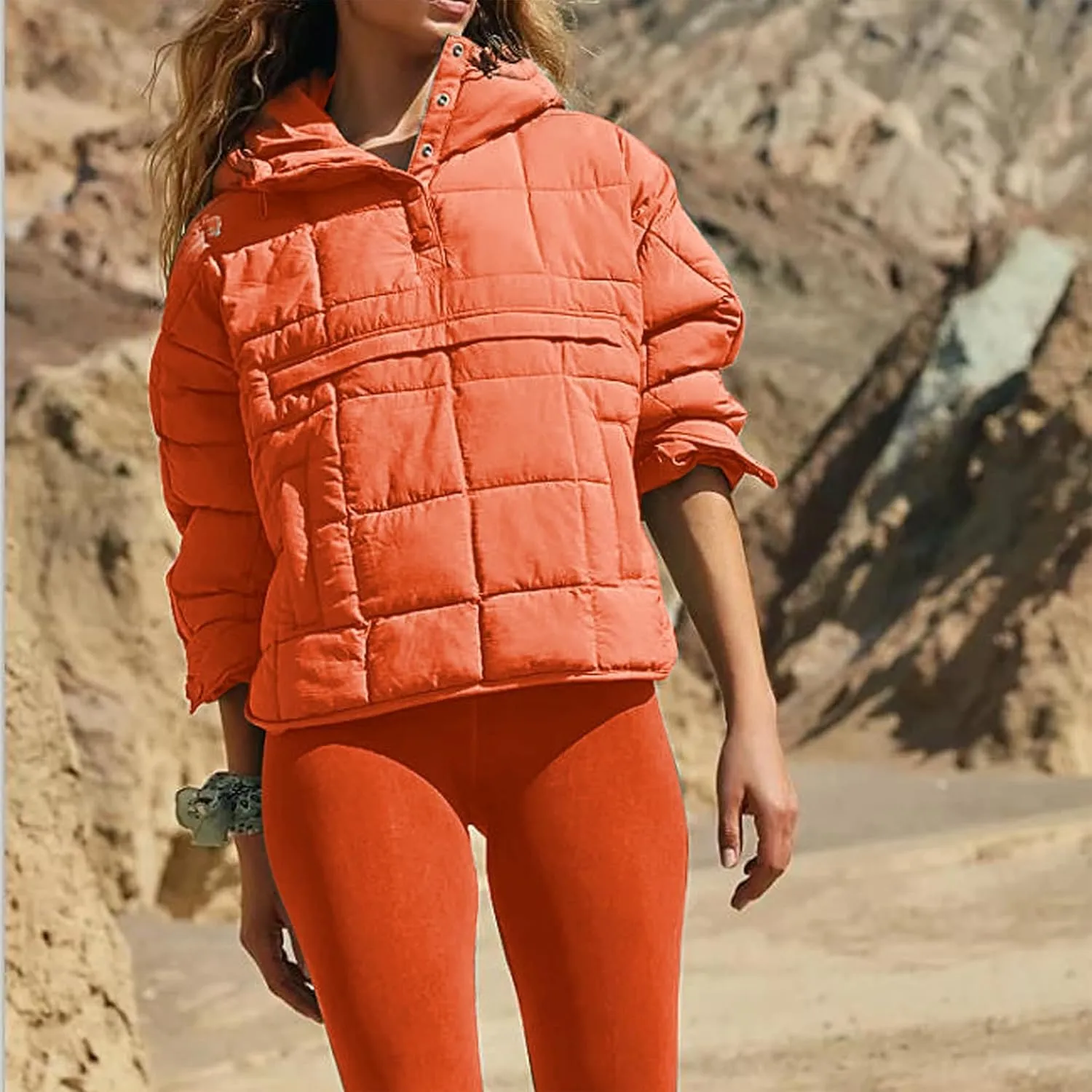 Women's Quilted Pullover Puffer Jacket Oversized Winter Warm Lightweight Long Sleeve Hooded Coats Outwear with Pocket