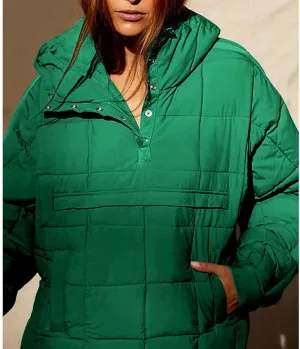 Women's Quilted Pullover Puffer Jacket Oversized Winter Warm Lightweight Long Sleeve Hooded Coats Outwear with Pocket