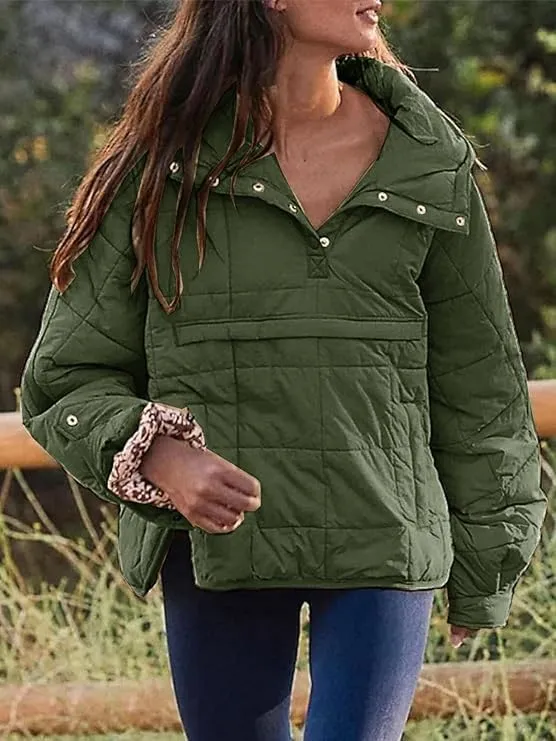 Women's Quilted Pullover Puffer Jacket Oversized Winter Warm Lightweight Long Sleeve Hooded Coats Outwear with Pocket