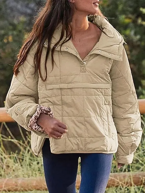 Women's Quilted Pullover Puffer Jacket Oversized Winter Warm Lightweight Long Sleeve Hooded Coats Outwear with Pocket
