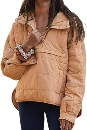 Women's Quilted Pullover Puffer Jacket Oversized Winter Warm Lightweight Long Sleeve Hooded Coats Outwear with Pocket