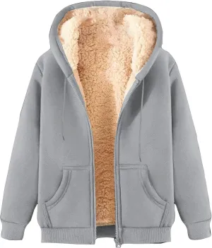 Womens Sherpa Lined Hoodie Fall Winter Warm Jacket Full Zip Up Fleece Lining Sweatshirt Casual Thick Sweater Coats