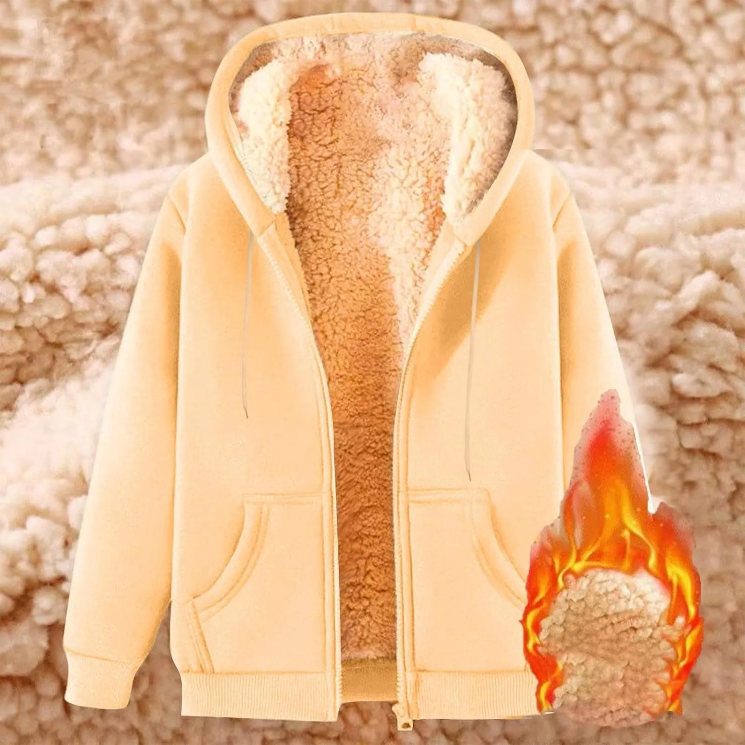 Womens Sherpa Lined Hoodie Fall Winter Warm Jacket Full Zip Up Fleece Lining Sweatshirt Casual Thick Sweater Coats