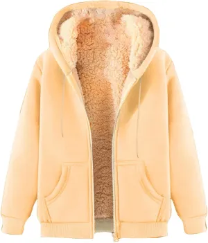 Womens Sherpa Lined Hoodie Fall Winter Warm Jacket Full Zip Up Fleece Lining Sweatshirt Casual Thick Sweater Coats
