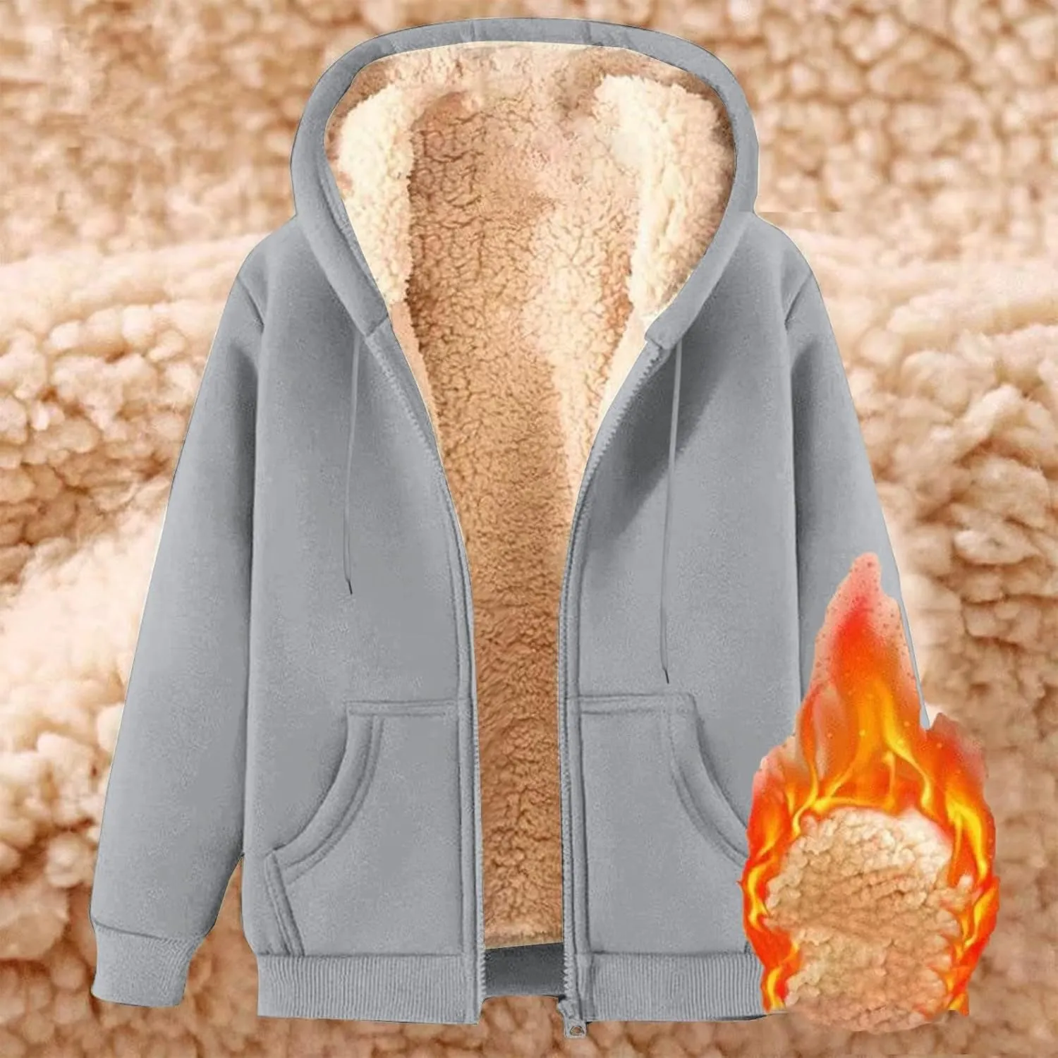Womens Sherpa Lined Hoodie Fall Winter Warm Jacket Full Zip Up Fleece Lining Sweatshirt Casual Thick Sweater Coats