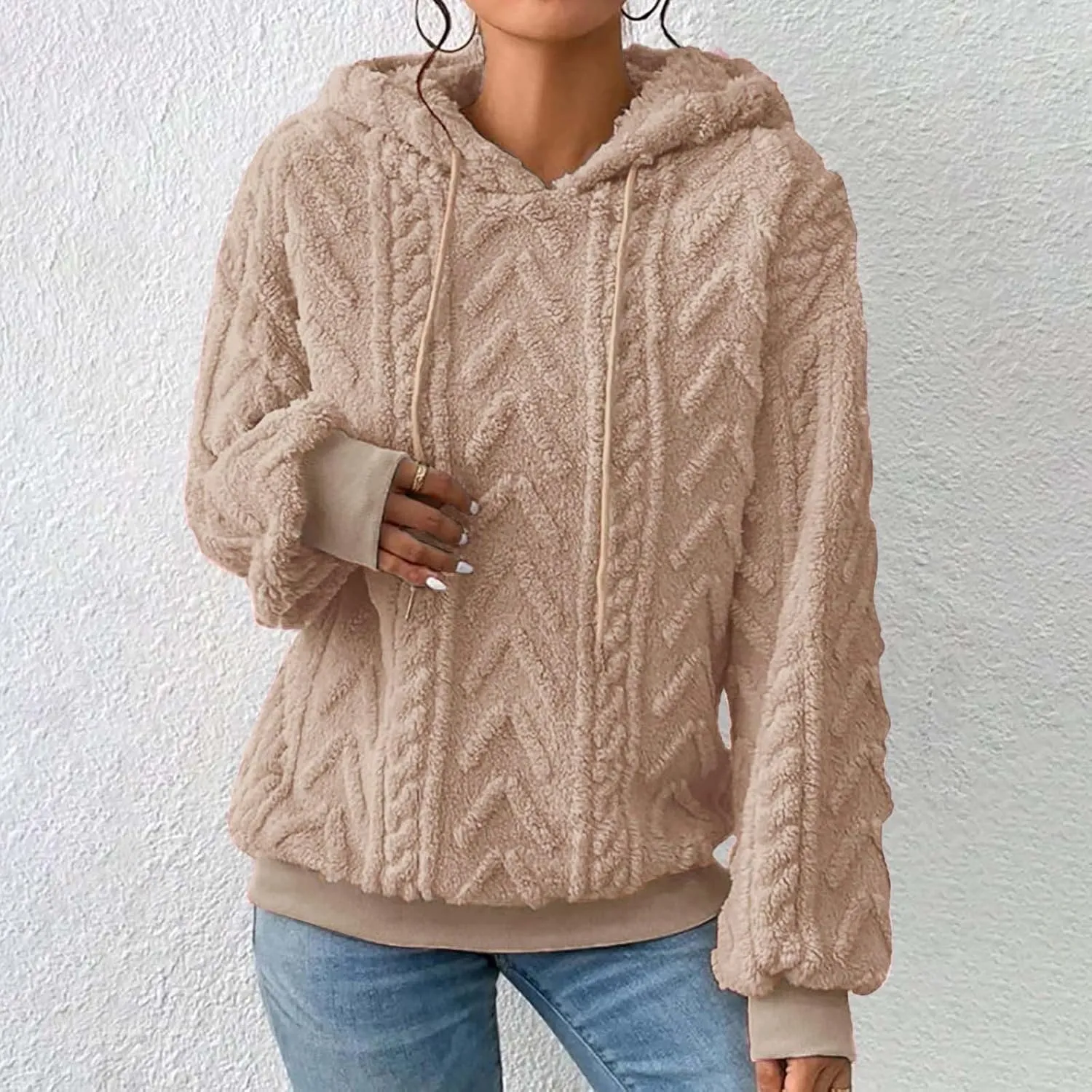 Women’s Slub Knit Full-Zip Hoodie Women's Solid Plush Spliced Women's New Long Sleeve Pullover Fall Outfits with