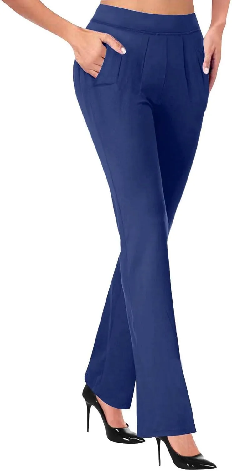 Women's Straight Leg Pants Stretch Trousers High Waisted Work Pants with Pockets Office Casual Slacks Dress Pants