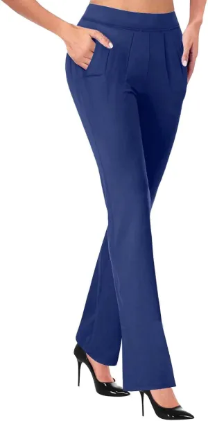 Women's Straight Leg Pants Stretch Trousers High Waisted Work Pants with Pockets Office Casual Slacks Dress Pants