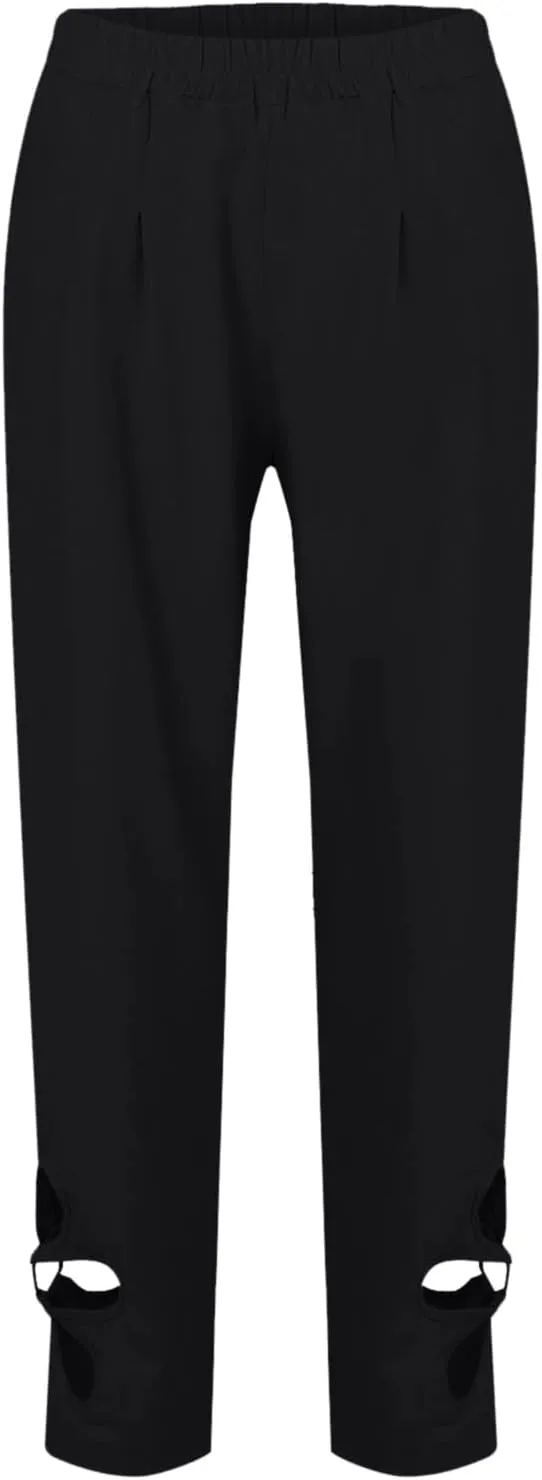Women's Summer Lace Cotton Linen Beach Capri Pants 2024 with Pockets Casual Loose Elastic High Waisted Trousers