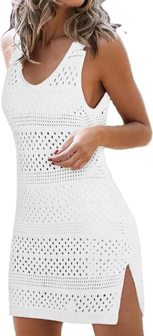 Womens Swimsuit Cover Up Sleeveless Knit 2025 Summer Outfits Swimwear Bathing Suit Coverup Crochet Beach Dress