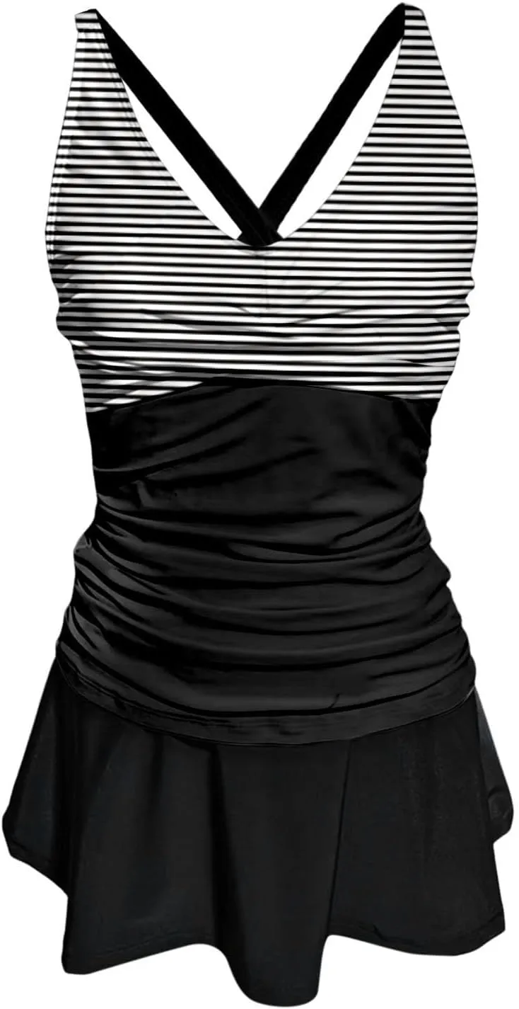 Women's Tankinis Tankini Swimsuits with Skirt Two Piece Tummy Control Swim Suits Halter Vintage Bathing Suit