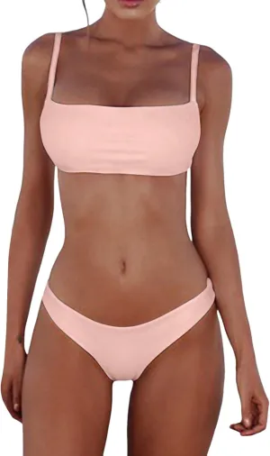 Women's Two Piece Bikini Set High Waisted Square Neck Cheeky Tummy Control Bathing Suits 2025