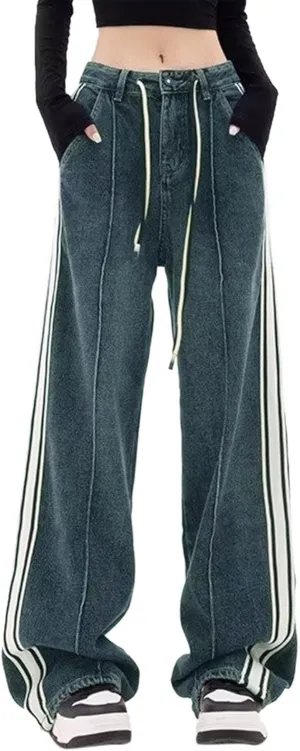 Women's Wide Leg Jeans Casual High Waisted Trendy Straight Leg Stretch Cropped Trousers Y2k Denim Pants with Pockets
