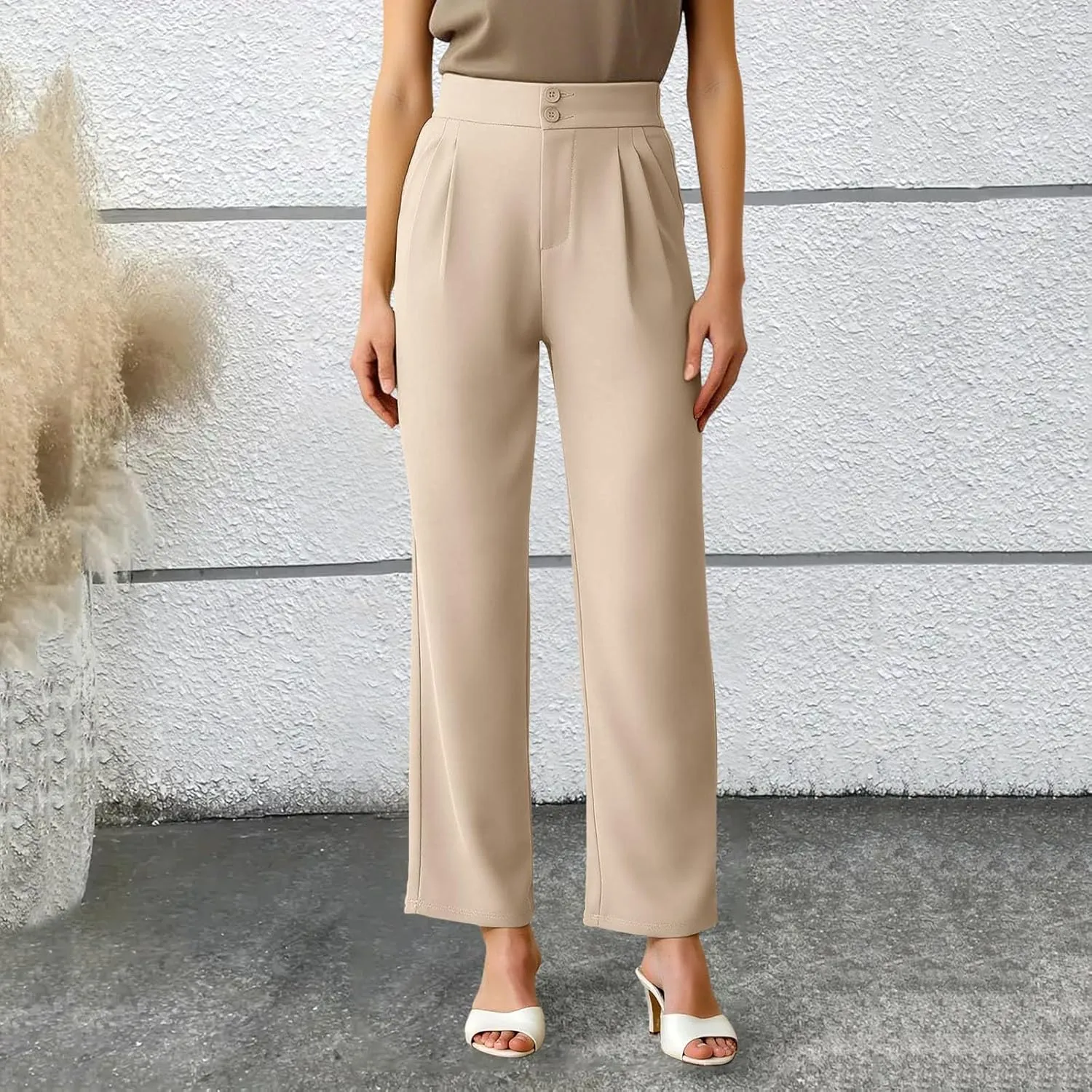 Womens Wide Straight Leg Pants Stretch Loose Comfy Trousers Running Hiking Casual Workout Bell Bottom Leggings with Pockets