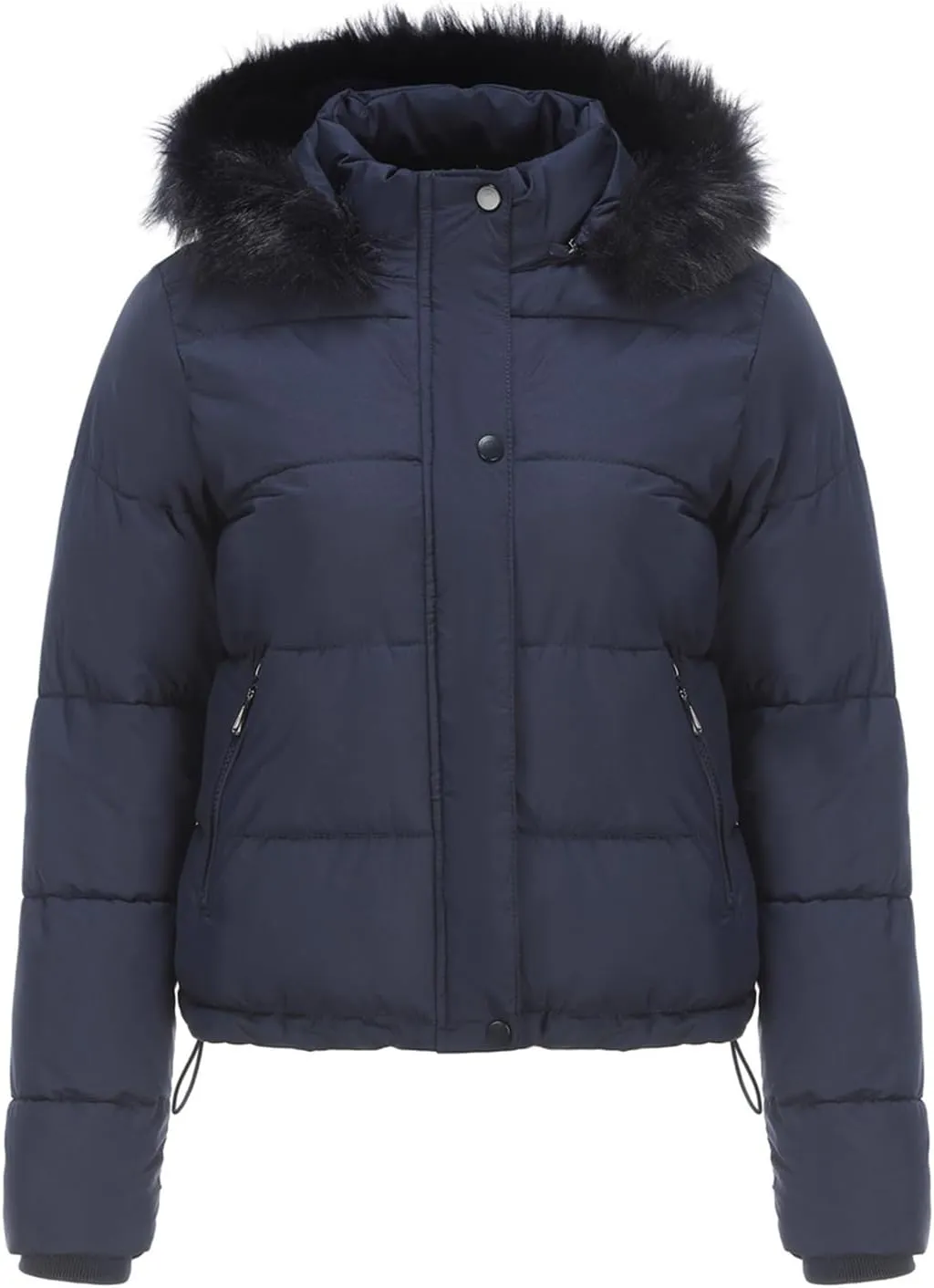 Women's Winter Hooded Cropped Coat Waterproof Down Jacket Warm Thicken Puffer Outwear with Removable Faux Fur Hood