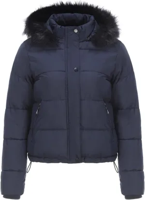 Women's Winter Hooded Cropped Coat Waterproof Down Jacket Warm Thicken Puffer Outwear with Removable Faux Fur Hood