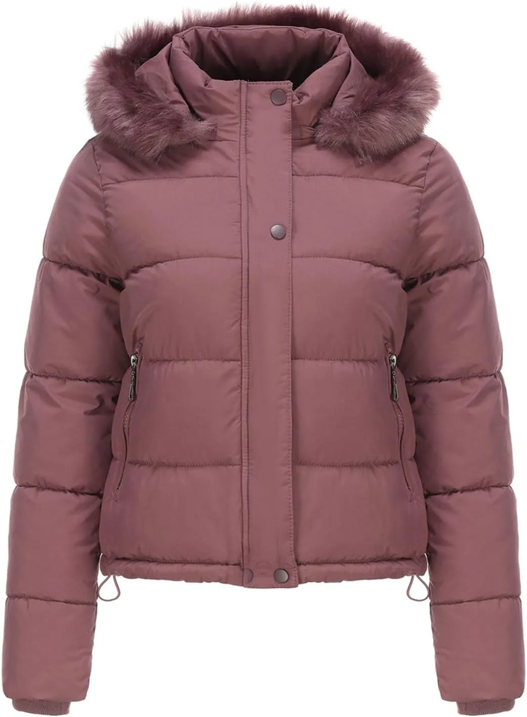 Women's Winter Hooded Cropped Coat Waterproof Down Jacket Warm Thicken Puffer Outwear with Removable Faux Fur Hood