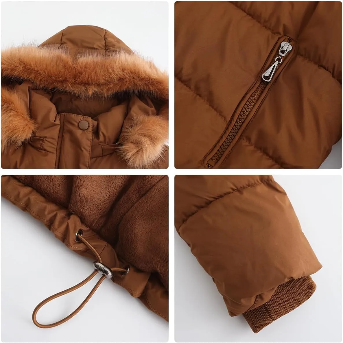 Women's Winter Hooded Cropped Coat Waterproof Down Jacket Warm Thicken Puffer Outwear with Removable Faux Fur Hood