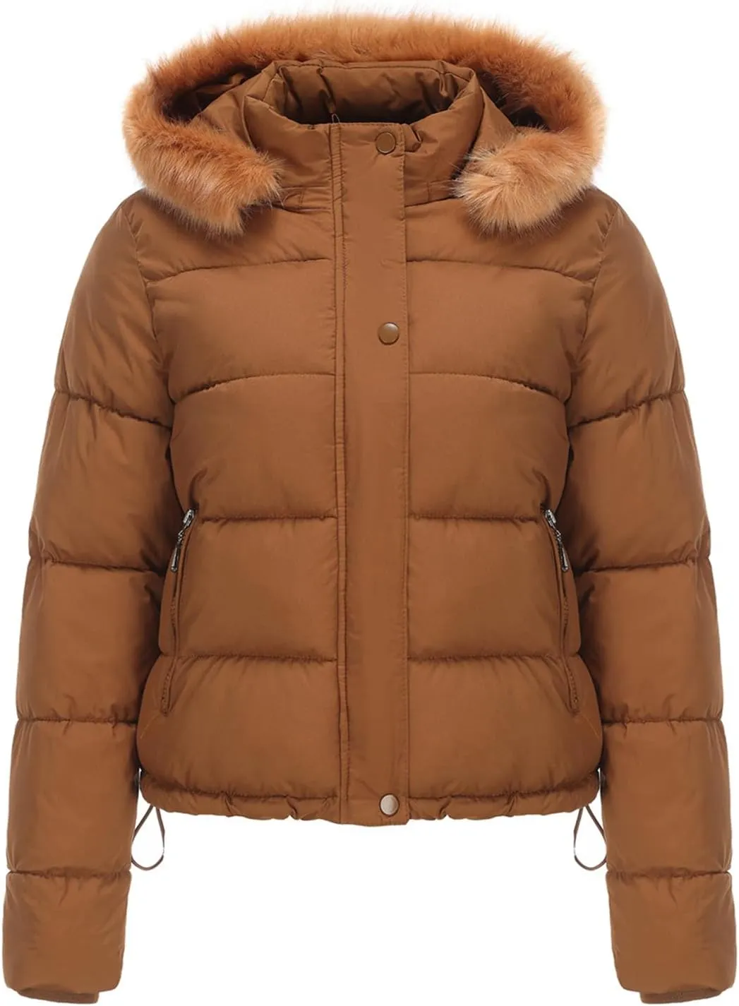 Women's Winter Hooded Cropped Coat Waterproof Down Jacket Warm Thicken Puffer Outwear with Removable Faux Fur Hood