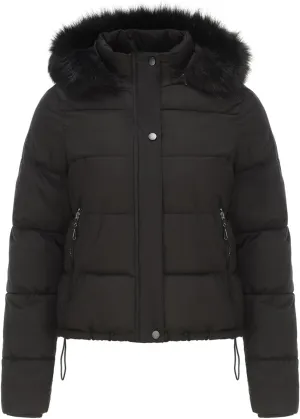 Women's Winter Hooded Cropped Coat Waterproof Down Jacket Warm Thicken Puffer Outwear with Removable Faux Fur Hood