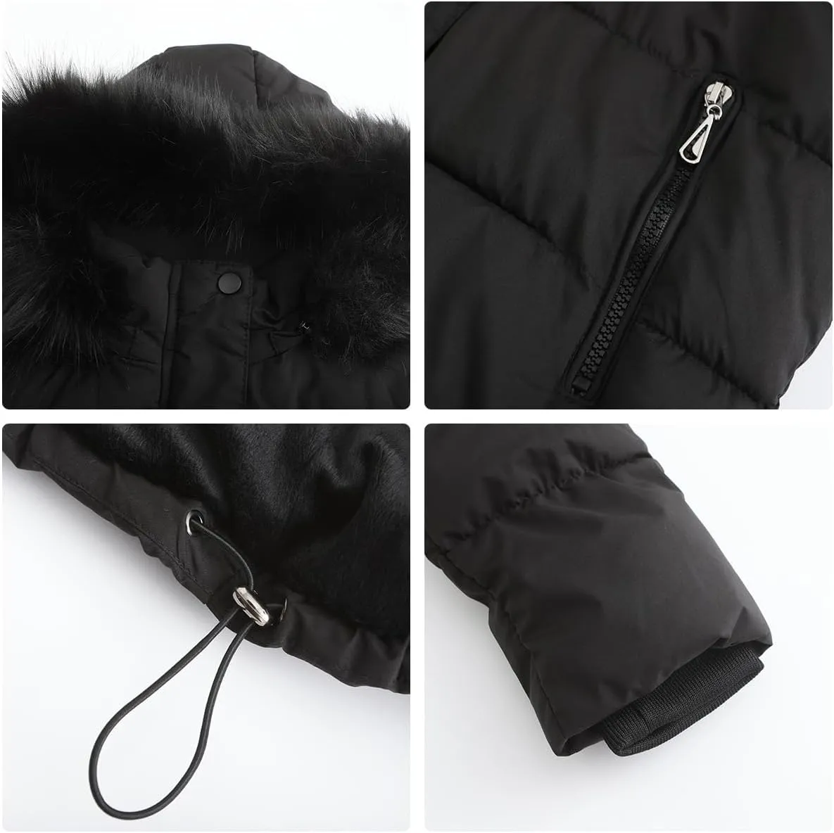 Women's Winter Hooded Cropped Coat Waterproof Down Jacket Warm Thicken Puffer Outwear with Removable Faux Fur Hood