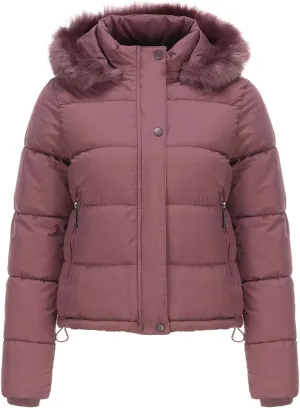 Women's Winter Hooded Cropped Coat Waterproof Down Jacket Warm Thicken Puffer Outwear with Removable Faux Fur Hood