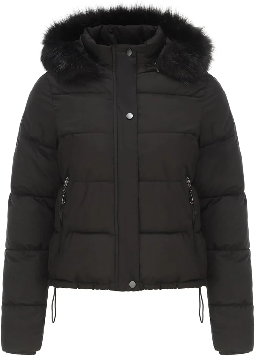 Women's Winter Hooded Cropped Coat Waterproof Down Jacket Warm Thicken Puffer Outwear with Removable Faux Fur Hood