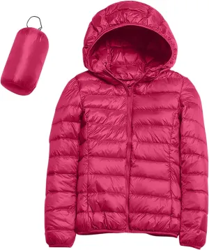 Womens Winter Lightweight Packable Puffer Coats Slim Fit Windproof Quilted Hooded Down Jackets Outerwear with Pockets