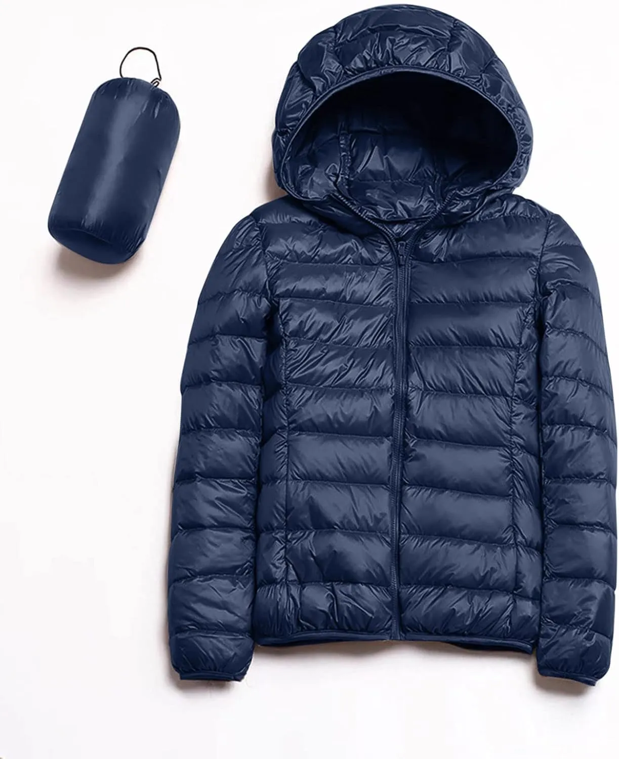 Womens Winter Lightweight Packable Puffer Coats Slim Fit Windproof Quilted Hooded Down Jackets Outerwear with Pockets