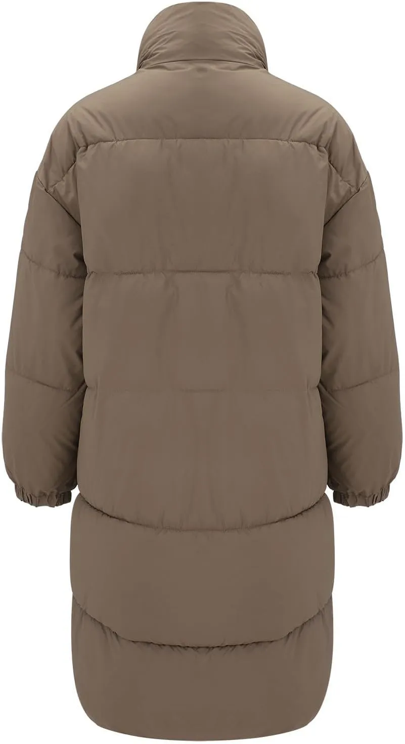 Women's Winter Thickened Down Jackets Long Quilted Puffer Coats Warm Loose Fit Casual Trendy P Letter Outerwear
