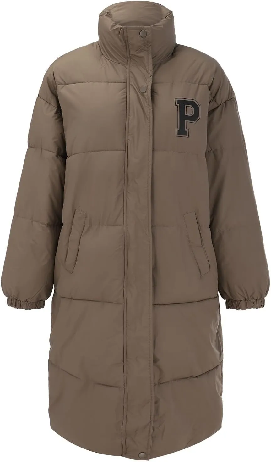 Women's Winter Thickened Down Jackets Long Quilted Puffer Coats Warm Loose Fit Casual Trendy P Letter Outerwear