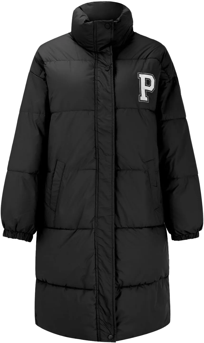 Women's Winter Thickened Down Jackets Long Quilted Puffer Coats Warm Loose Fit Casual Trendy P Letter Outerwear