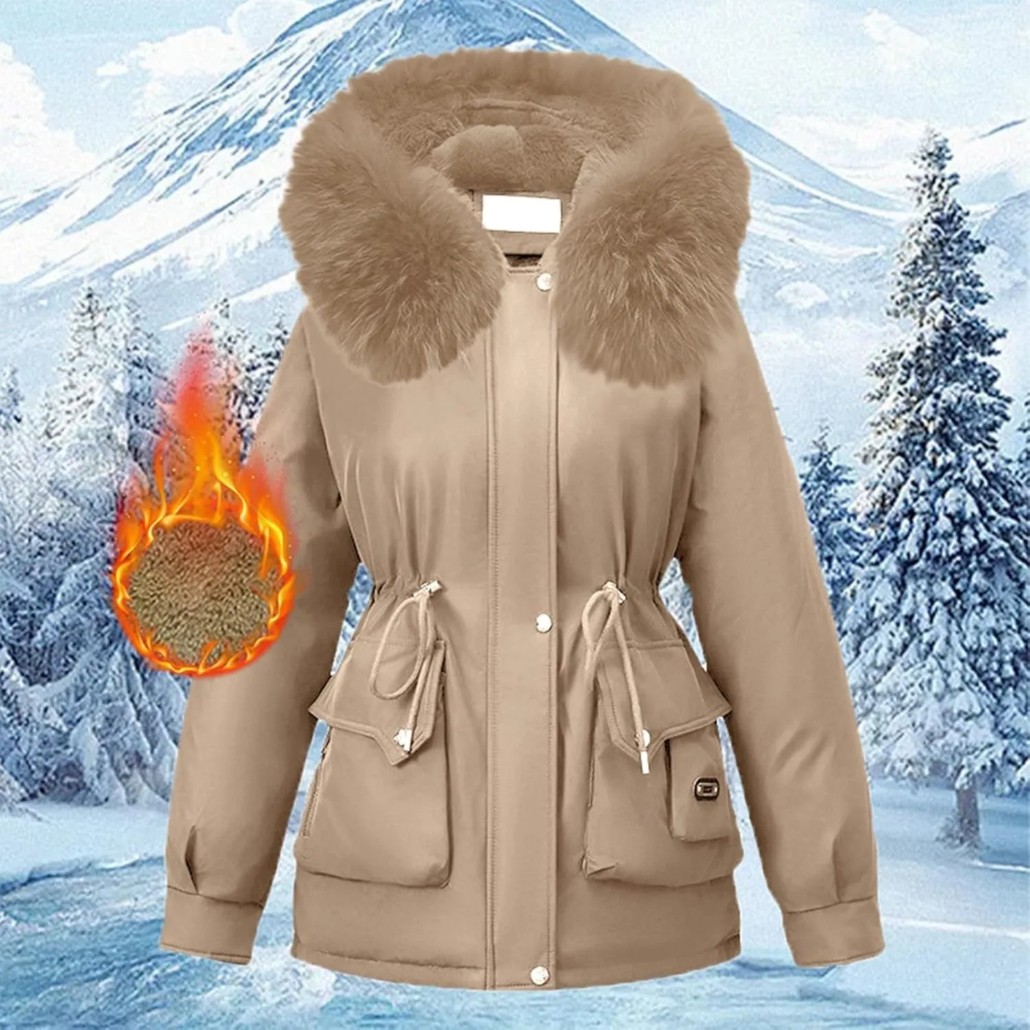 Women's Winter Warm Coats Thicken Sherpa Lined Windproof Jackets Faux Fur Jacket Hooded Parka Quilted Puffy Snow Coat