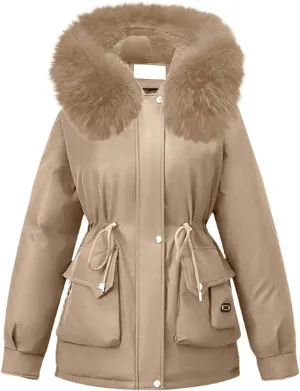 Women's Winter Warm Coats Thicken Sherpa Lined Windproof Jackets Faux Fur Jacket Hooded Parka Quilted Puffy Snow Coat