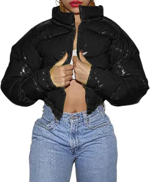 Women's Winter Warm Stand Collar Jackets Slim Fit Cropped Puffer Down Coats Casual Stylish Winter Outerwear