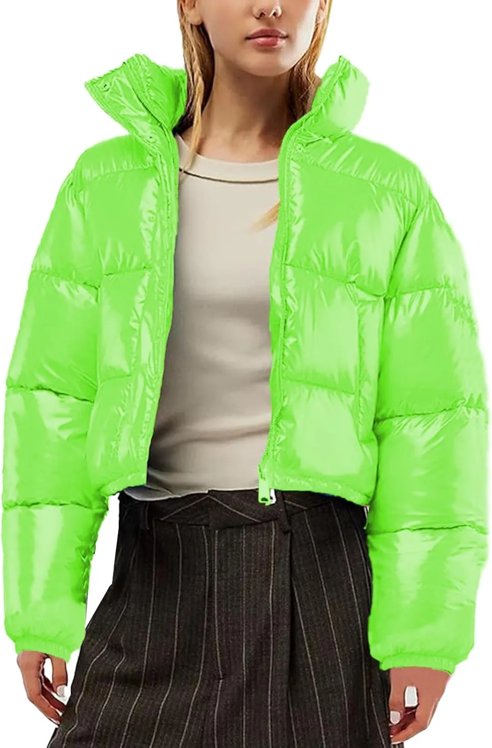Women's Winter Warm Stand Collar Jackets Slim Fit Cropped Puffer Down Coats Casual Stylish Winter Outerwear
