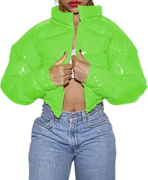 Women's Winter Warm Stand Collar Jackets Slim Fit Cropped Puffer Down Coats Casual Stylish Winter Outerwear