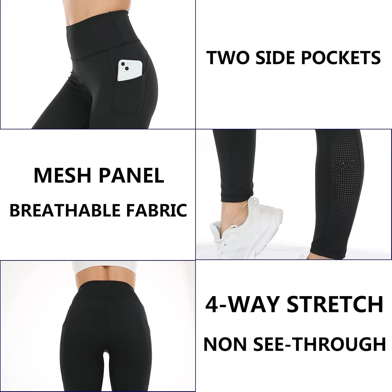 Yoga Pants for Women with Pockets High Waist Yoga Leggings Tummy Control Gym Workout Running Sports with Mesh